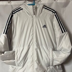 Adidas ladies insulated, hooded white jacket Size L. NWT
